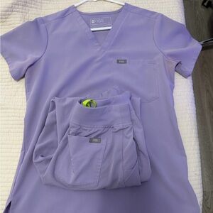 Figs Lavender V-Neck Scrub Top and Pants